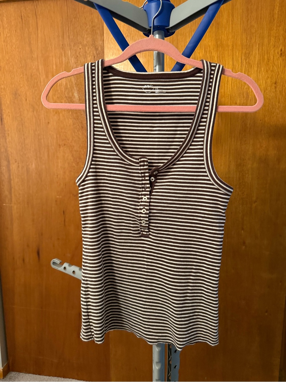 aerie Brown & White Striped Henley Tank